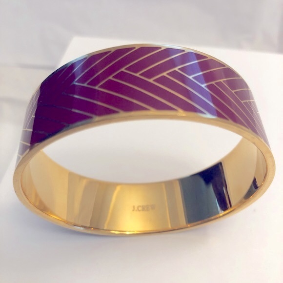J.Crew Bangle Bracelet Burgundy/Berry with Gold Herringbone Design EUC - Picture 2 of 3